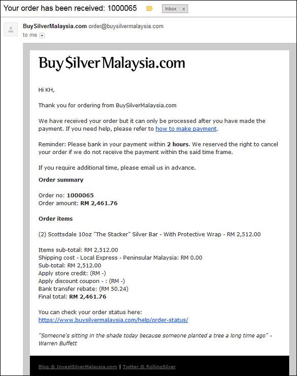 Buy Silver in Malaysia with 2% discount