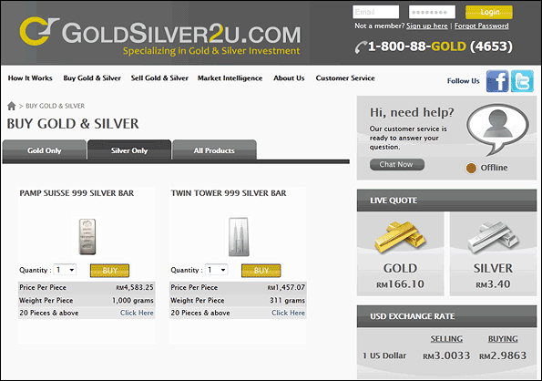 GoldSilver2u.com - Silver Product Screen Capture